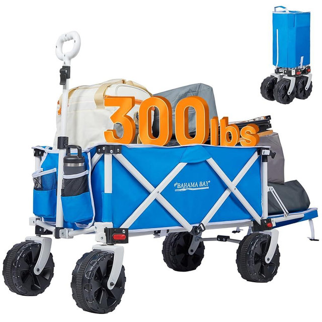 Old Bahama Bay 49 Inch Extra Long Beach Wagon with Big Wheels for Sand, Collapsible Utility Beach Cart Heavy Duty Folding Wagon,Ideal for Outdoor Sand Camping Garden Pet