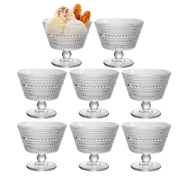 DNIENKGE Glass Dessert Bowls Breakfast Cups, Dessert cups Set of 8, 9oz Glass Ice Cream Sundae Cups，Glass Dessert Bowls, For oats，Ice Cream, Milk, Sorbet, Yogurt (8PCS), Transparent, D-1059
