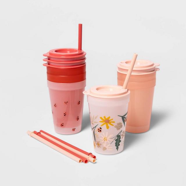18pc Plastic Garden Kids' Drinkware Set Pink - Pillowfort™