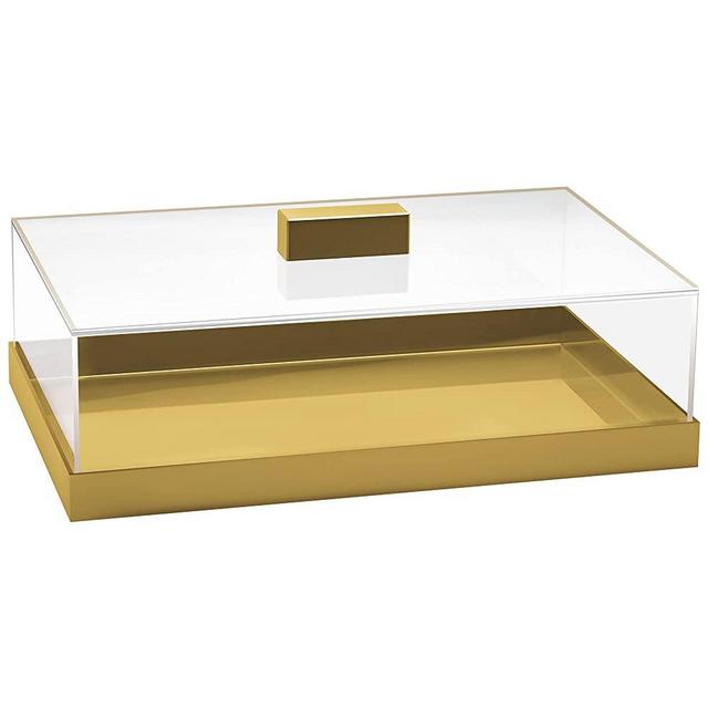 Elavain Acrylic Cake Stand | Multifunctional Serving Tray | Elegant Gold Food Tray with Clear Lid | Perfect as a Cake Box and Serving Platter for Party, Home and Kitchen | Shatter Resistant