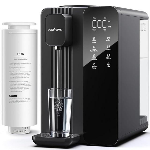 Ecoviva MATE4 Countertop Reverse Osmosis Water Filter System, 7-Stage Purification, Instant Hot Water, 4 Temp Settings, Alkaline Mineral Boost, No Installation, NSF/ANSI 58 Certified