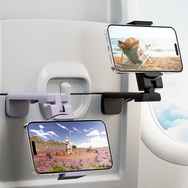 2 Pack Universal Airplane Phone Holder for Stocking Stuffers, Klearlook 360° Rotation Travel Essentials Phone Mount for Desk, Handsfree Travel Accessories for Flying, Valentines Day Gift for Couple