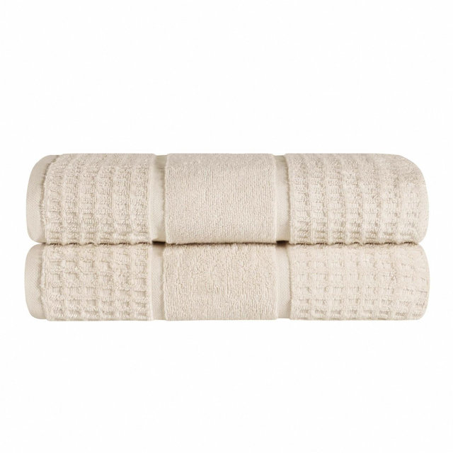 Zero Twist Cotton Waffle Honeycomb Medium Weight Bath Sheet Set of 2, Ivory - Blue Nile Mills