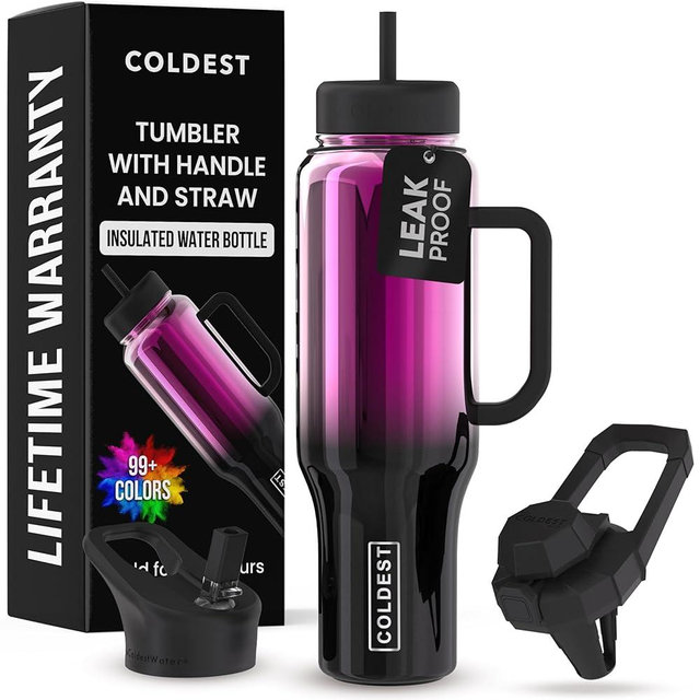 Coldest 40 oz Tumbler with Handle and Straw - 100% Spill Proof Tumbler with Straw (3 Lids) - Stainless Steel Insulated Leakproof Tumblers for Women & Men - Cup Holder Friendly - 46 oz (Violet Nova)