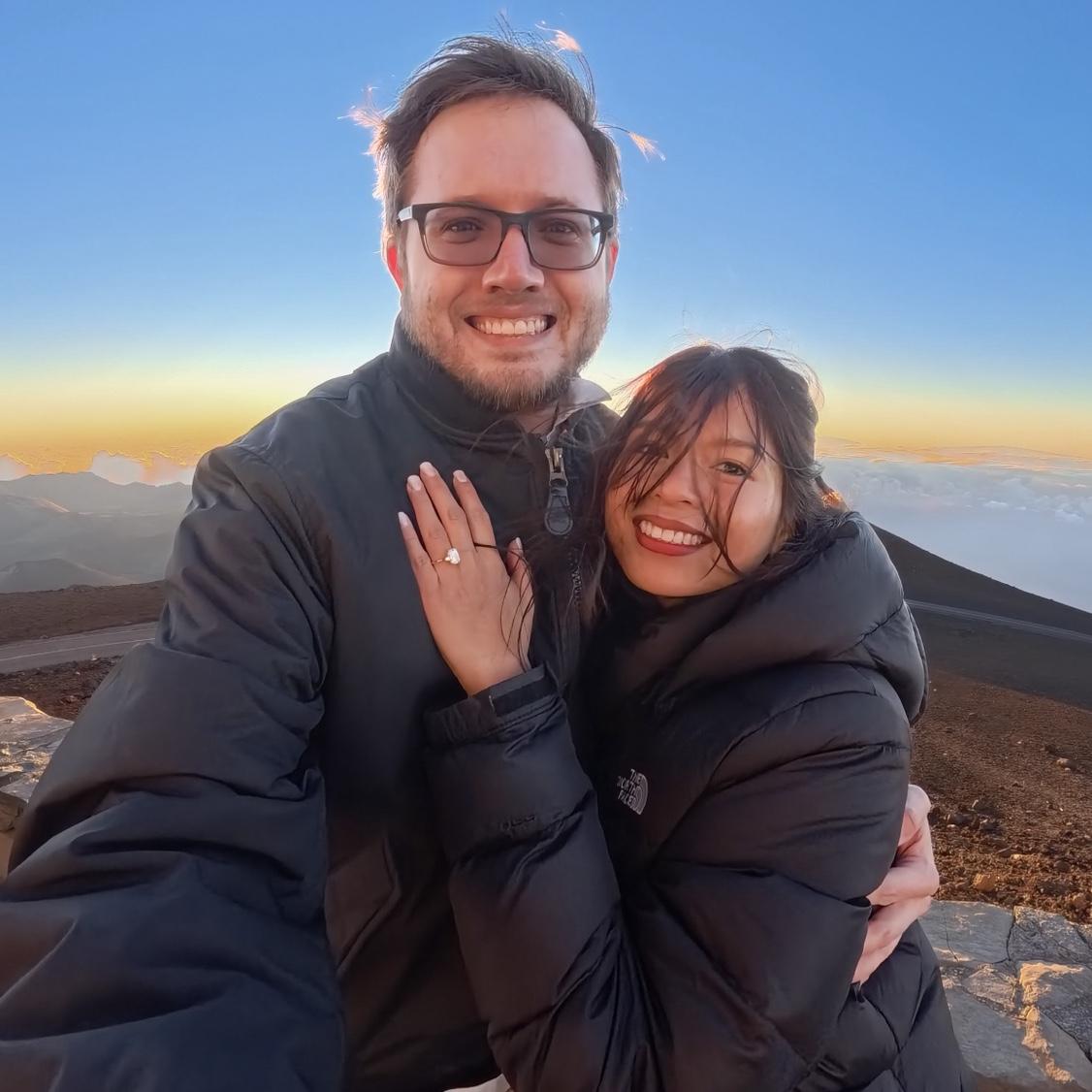 Jake proposed to Celine on top of the mountain of Haleakalā in Maui, Hawaii! We woke up at 2 am that morning to make the drive up to the summit and watched the sunrise.