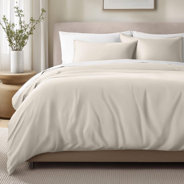 400 Thread Count Organic Cotton Sateen King Duvet Cover and Sham Set French Beige by Bare Home