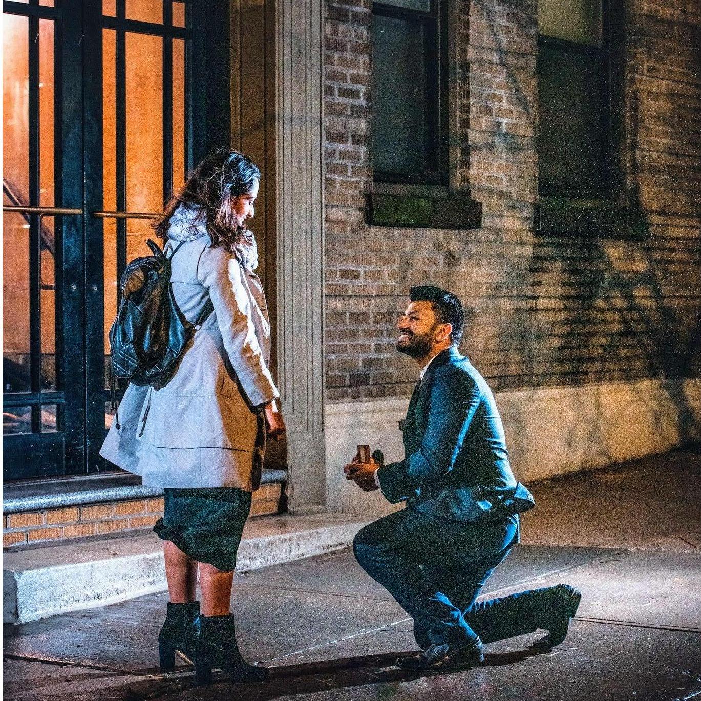 On December 30, 2020, Abhishek proposed to Sahanna in the same city where their relationship first began...in New York City outside of Sahanna's old apartment.