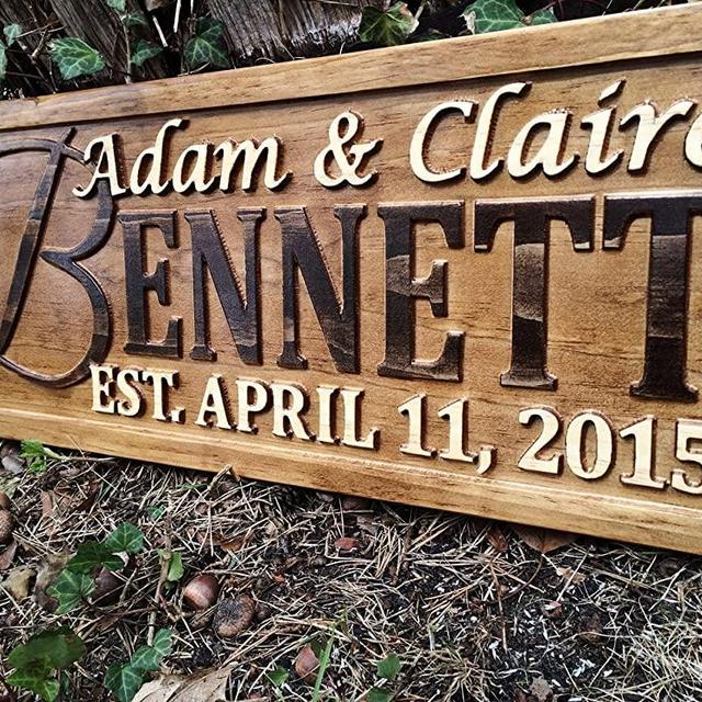 Personalized Family Name Sign Personalized Wedding Gifts Wall Art Rustic Home Decor Custom Carved Wooden Signs Couples 5 Year Wood Anniversary Gift