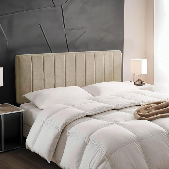 Upholstered King Headboard - Easy Assemble Channel Stitched Headboard King Size Bed - Wall Mounted Headboard with 3D Soundproof Wall Panels Peel & Stick Floating Headboards for King Size Bed - Linen