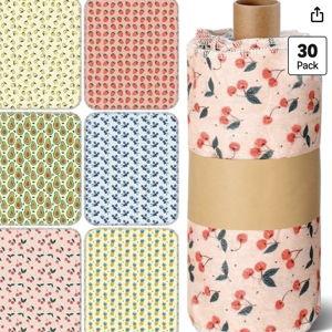 30 Pcs Reusable Paper Towels Rolls Kitchen Towels Bulk Washable Paperless Cloth Cotton Hand Napkins with Cardboard Reusable Napkins for Kitchen Bathroom (Fruit Style)