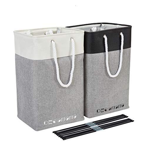 DECOMOMO 85.8L XL Laundry Hamper Basket with Extra Long Adjustable Rope Handles - Collapsible Fabric Storage Bin - Foldable Storage Basket for Clothes & Toys (Black and White, 2)