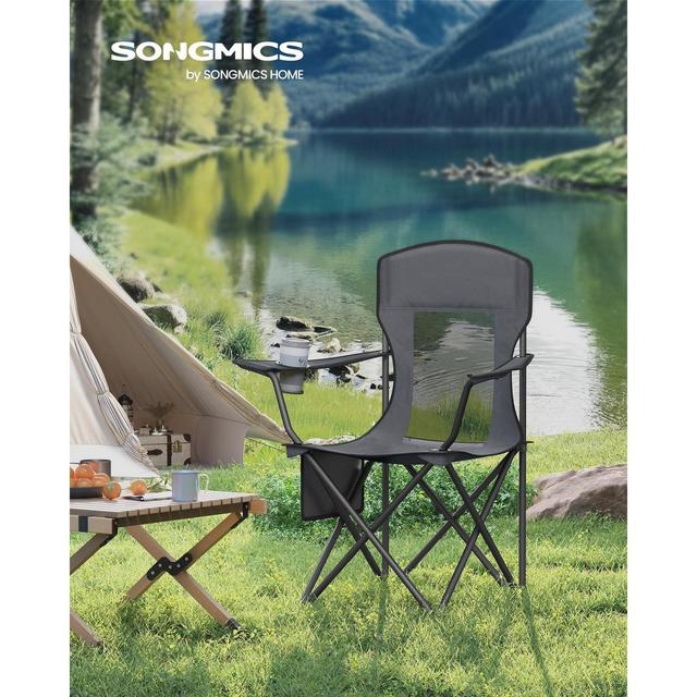2-Pack Heavy-Duty Foldable Camping Chairs with High Back, Adjustable Armrests & Drink Holders, Portable Outdoor Sports Chairs, Slate Gray