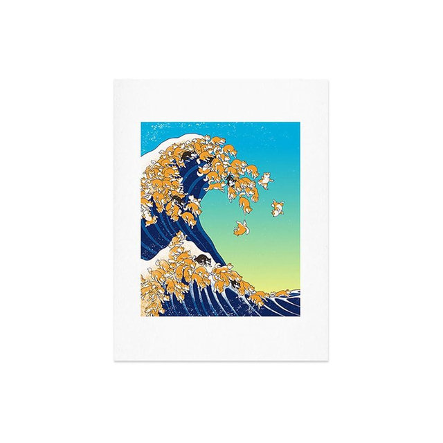 Society6 Shiba Inu Waves Art Print - Wall Decor by Big Nose Work - Custom Trimmed Modern Wall Art Prints for Framing, 18” x 24”