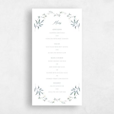 Deep Blue Spruce Wedding Menu - Verdure