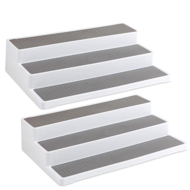 Homeries 3-Tier Spice Rack 2 Pack - Modern Design Waterproof and Non Skid Shelf Kitchen Organizer for Pantry Cabinet or Countertop Use (Pack of 2)