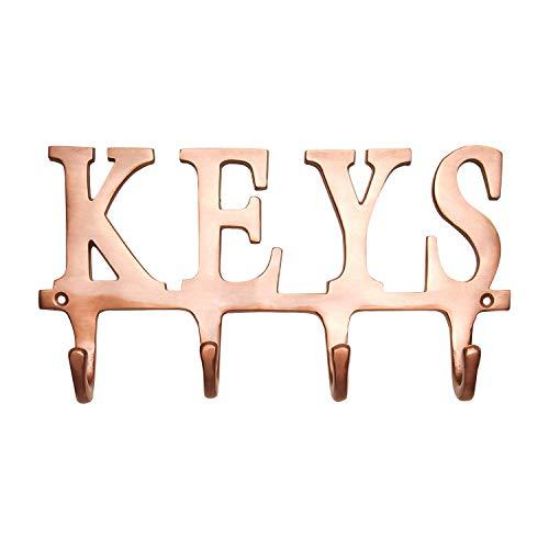 Key Holder - Keys - Wall Mounted Copper Key Hooks - Rustic Western Key Hanger - Decorative Key Organizer Rack with 4 Hooks - with Screws and Anchors - 6x8 inches - Wall Mounted Decorative Key Holder