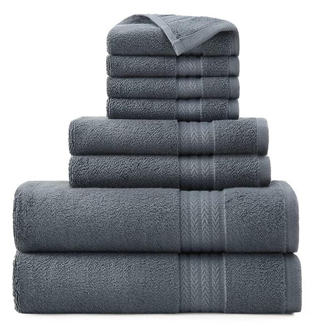 Bedsure Turkish Bath Towel Set - 8 Piece 600GSM Cotton Towel Sets Luxury Grey Towels Soft Bathroom Towels Includes 2 Bath Towels, 2 Hand Towels, 4 Washcloths (100% Turkish Cotton)