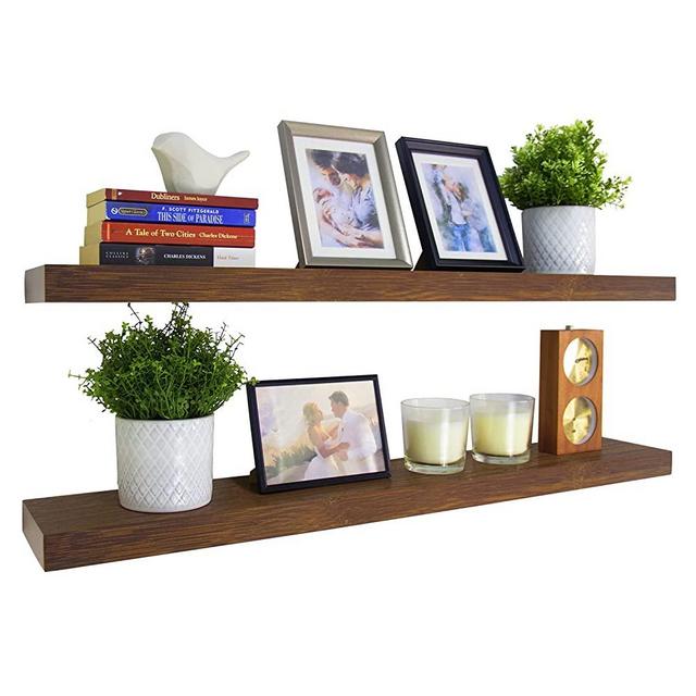 Rustic Floating Shelves -24 inch Wood Wall Shelves for Living Room,,Bedroom,Kitchen and Bathroom ,Set of 2(24", Walnut)