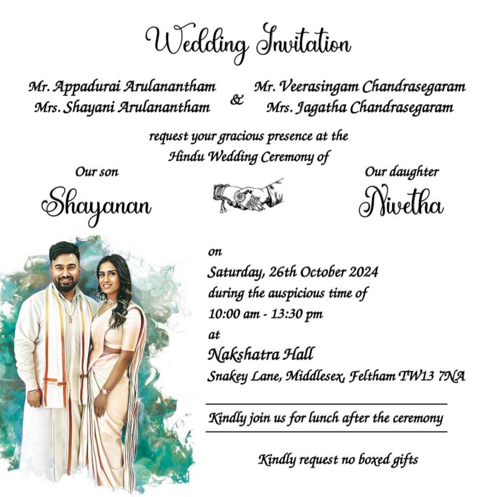 The Wedding Website of Nivetha Chandrasegaram and Shayanan Arulanantham