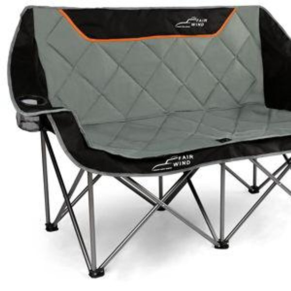 FAIR WIND Oversized Fully Padded Camping Chair Folding Loveseat Camping Couch Double Duo Chair Heavy Duty Quad Fold Arm Chair with Cup Hold - Supports 650 LBS Black