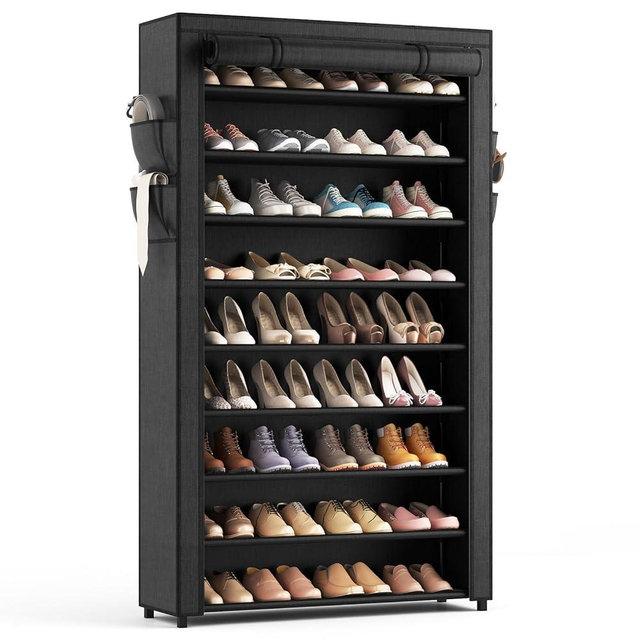 LANTEFUL Shoe Rack with Covers - 10 Tiers Tall Shoe Rack Organizer Large Capacity Shoe Shelf Storage 40 Pairs Space Saving Vertical Shoe Storage Organizer for Closet, Entryway, Dorm, Bedroom