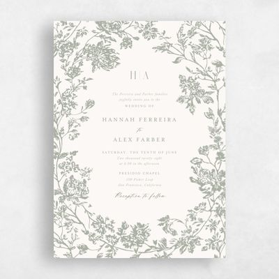 Pale Sage, Green Wedding Invitation - Treviso Portrait