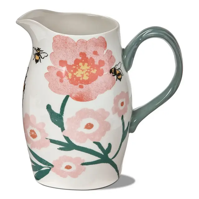tagltd Bee Blossom Bright Floral Stoneware Water Beverage Pitcher, 48 oz