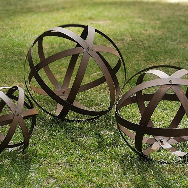 Metal Garden Spheres, Metal Band Decorative Spheres, Metal Folding Orb Garden Ball, Sets of 3