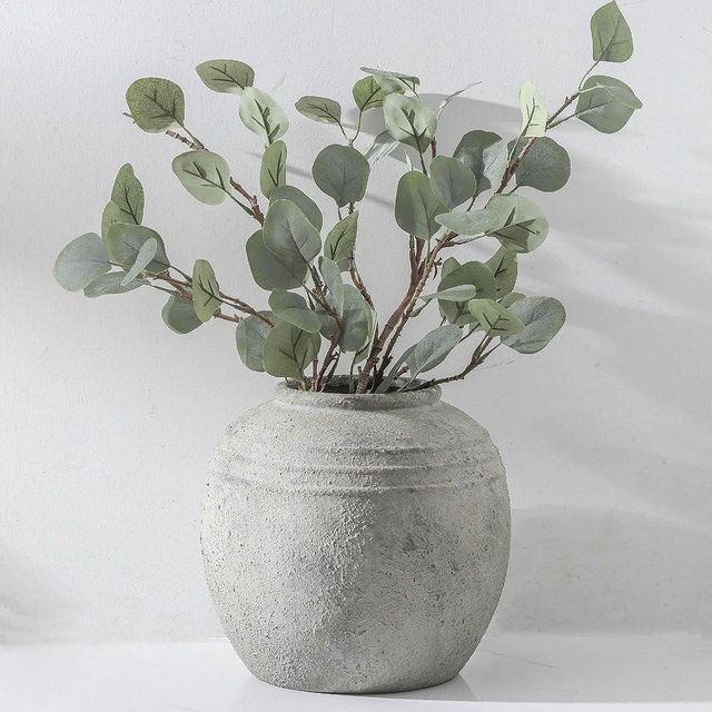 Lyeec Large Ceramic Flower Vase, 8.66 inch Tall Round Rustic Farmhouse Vase for Home Decor, Wide Mouth, Living Room Shelf Decor, Enterway, Table