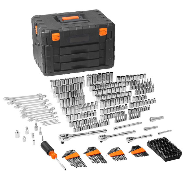 VEVOR Mechanics Tool Set and Socket Set, 1/4" 3/8" 1/2" Drive Deep and Standard Sockets, 450 Pcs SAE and Metric Mechanic Tool Kit