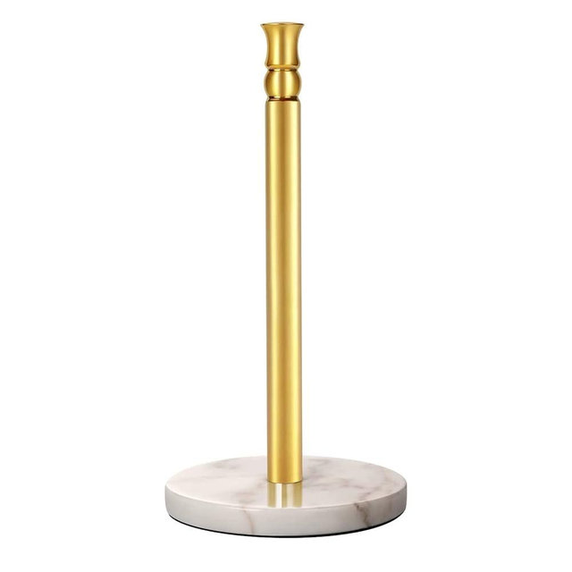 Siwil Paper Towel Holder Stand, One-Handed Ripping Paper Towel Roll Holder Countertop, Heavy Marble Base, NOT Tip Over - (Marble Base, Gold)