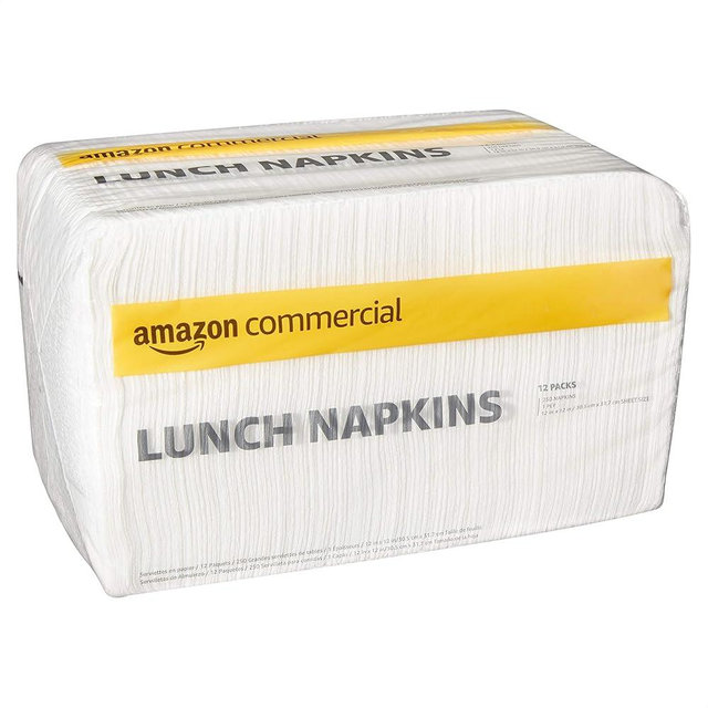 AmazonCommercial 1-Ply White Lunch Disposable Paper Napkins, 250 Napkins per Pack (12 Packs)