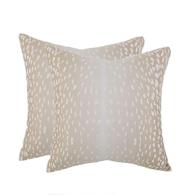 Set of 2 Antelope Pillow Covers, 20x20 Inch Soft Linen Faux Fawn Animal Print Modern Euro Throw Pilllow Covers, Square Neutral Accent Pillow Case Sham for Couch Sofa Bedroom Decorative Beige and White