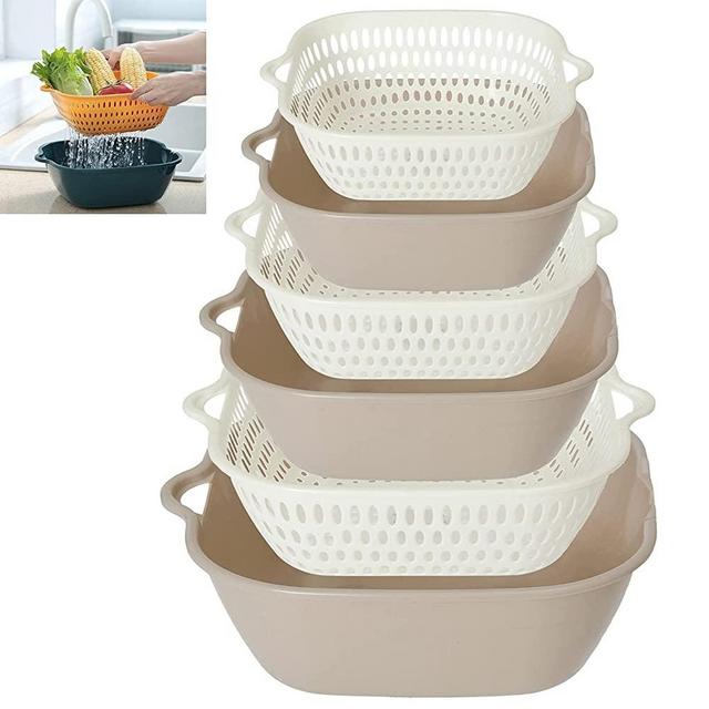SMNDY 6 Pieces Kitchen Colander Set Strainer BPA Free with Handles Space-Saver Portable Food Strainer for Pasta, Veggies, and Fruits Gray White