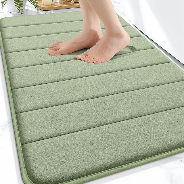 OLANLY Memory Foam Bath Mat 30x20, Super Soft Absorbent Bathroom Rugs, Quick Dry, Machine Washable Shower Floor Rugs, Bathmat Carpet, Bathroom Home Decor Accessories, Sage Green