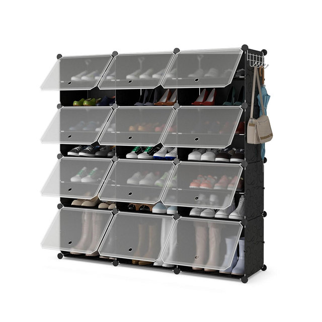 Costway Portable Shoe Rack Organizer 12-Cube 48 Pair Shoe Shelf Storage Cabinet w/Hook