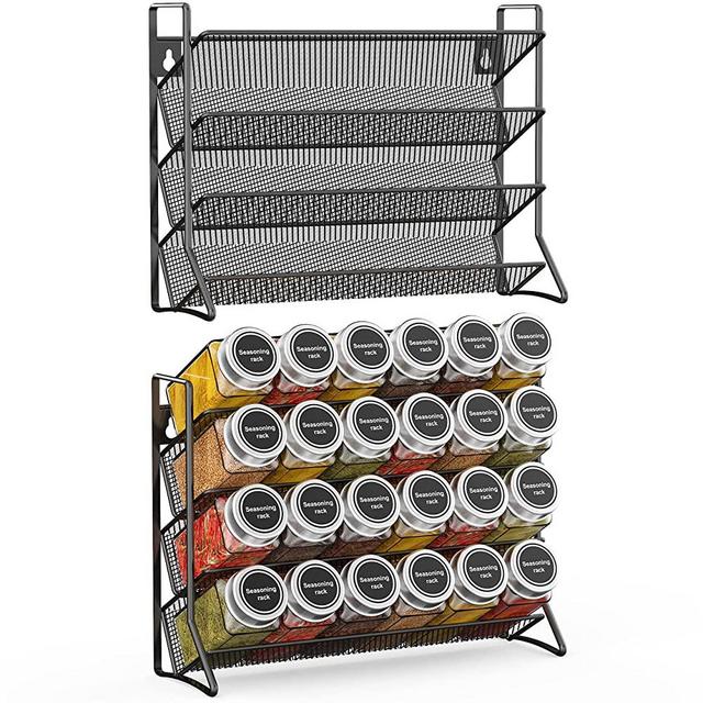 Spice Rack, 4 Tier Spice Rack Organizer for Cabinet Auledio Spice Rack Organizer for 24 Spice Jars, Spice Rack Wall Mount Black Hanging Spice Rack Spice Storage(2 Packs)
