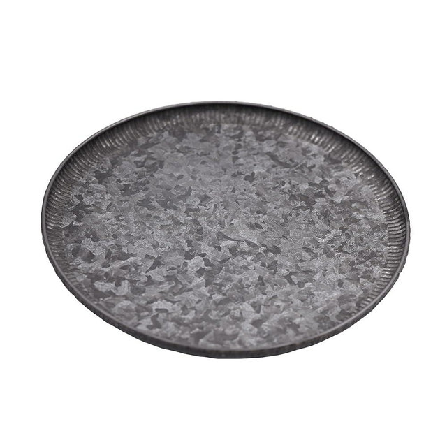 Funerom Round Galvanized Metal Tray Decorative Tray Corrugated Edges (12.6 inch)