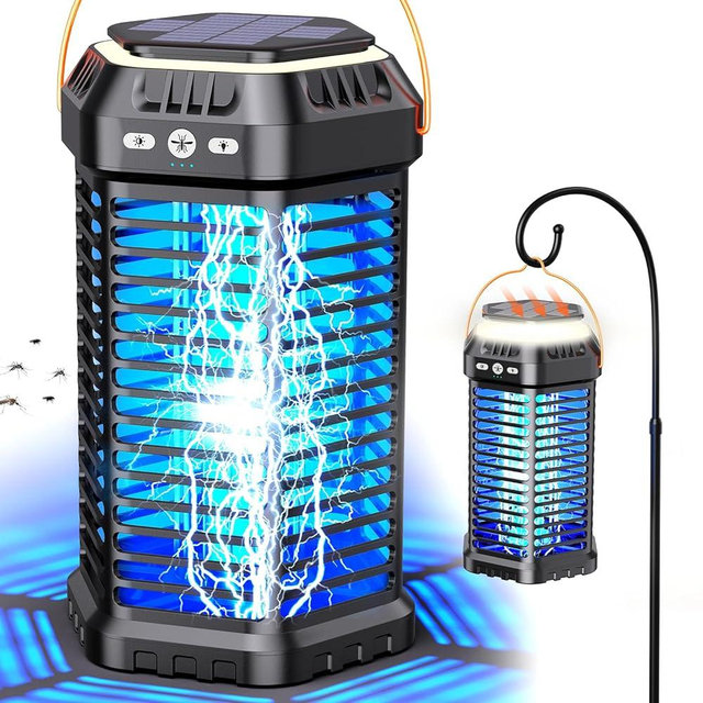 GTERT Solar Bug Zapper Outdoor – Ultra-Strong Fly & Mosquito Zapper, Solar-Powered Rechargeable Bug Zapper, Portable Cordless Insect Zapper, Foldable Adjustable Outdoor Light, IP66 Waterproof (Black)