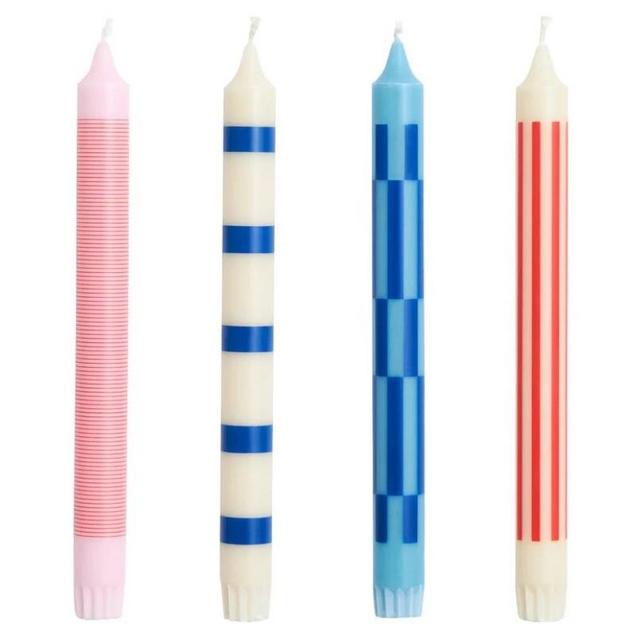 HAY Pattern candles, set of 4, pink - red - blue