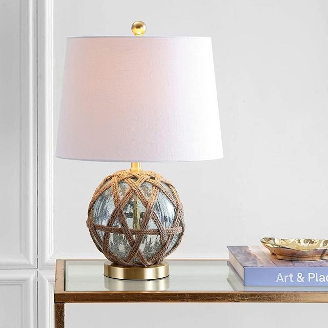 JONATHAN Y JYL1085A Andrews 21.5" LED Glass/Rope Lamp Coastal,Contemporay,Transitional for Bedroom, Living Room, Office, College Dorm, Coffee Table, Bookcase, Aqua