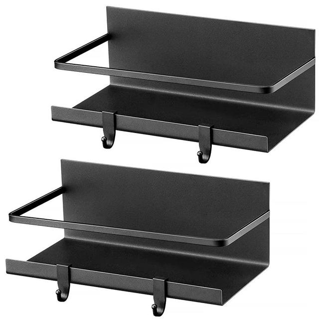 2Pcs Siasky Magnetic Spice Racks, Magnetic Shelf for Refrigerator Magnetic Fridge Shelf with 4 Removable Hooks for Kitchen Space Saver