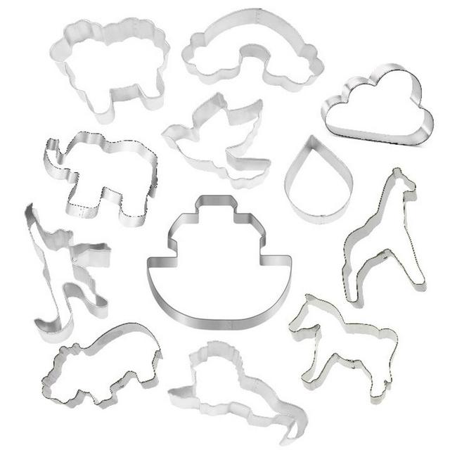 12 Piece Noah's Ark Cookie Cutter Set | Dove Giraffe Zebra Lion Rainbow |Animal Birthday Party