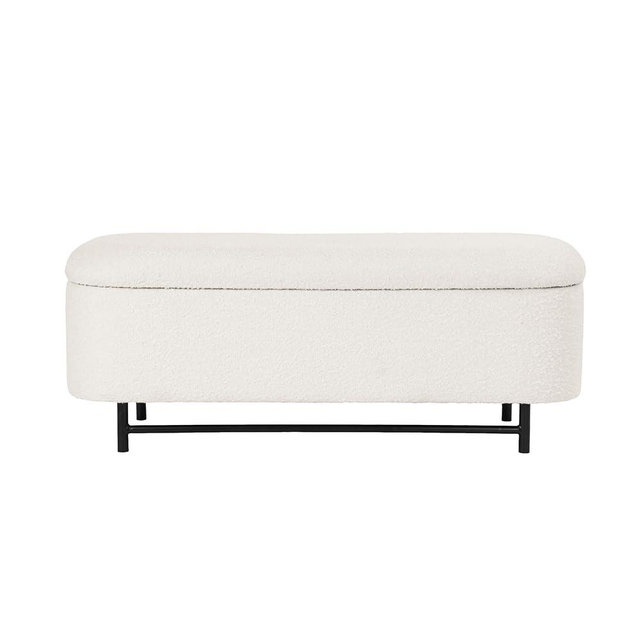 HomePop Ellipse Modern Storage Bench with Metal Legs |Homepop Home Décor|Bench with Storage for Living Room & Bedroom - Cream Boucle