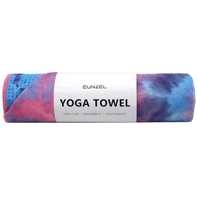 Eunzel Hot Yoga Towel - Microfiber Non Slip Yoga Mat Towel with Grip Dot Sweat Absorbent Towel for Hot Yoga, Pilates and Fitness 72" x 24", Purple & Blue/Pink