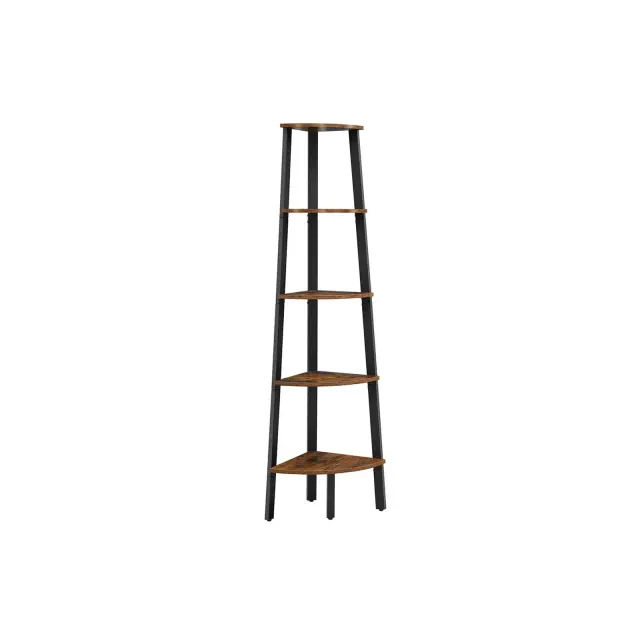 Industrial 5-tier Floor Standing Corner Shelf,Rustic Brown