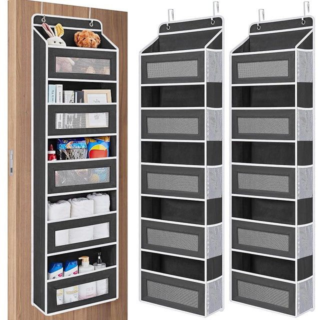 JARLINK 2 Pack Over the Door Organizer Storage, 5 Shelf Hanging Door Organizer with 5 Large Capacity Pockets, Anti Tilt 44 lb Load Behind Door Organizer for Bedroom, Bathroom, Pantry, Nursery, (Black)