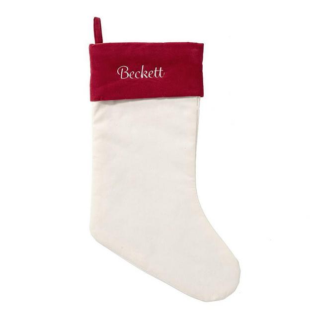 Personalized Velvet Stocking, Ivory with Red Cuff - Medium 12.25"x19.5"