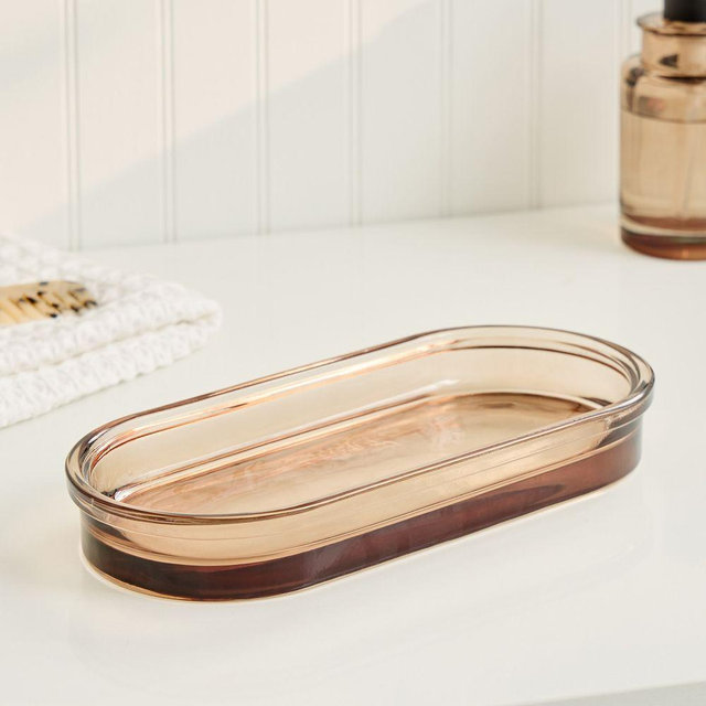 Apothecary Glass Bath Accessories, Tray, Smokey Taupe