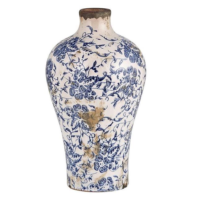 47th & Main Ceramic, Large, Blue Floral Vase